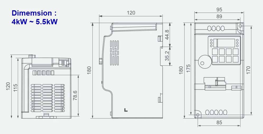 Kích thước biến tần CNC 4kw-5.5kw